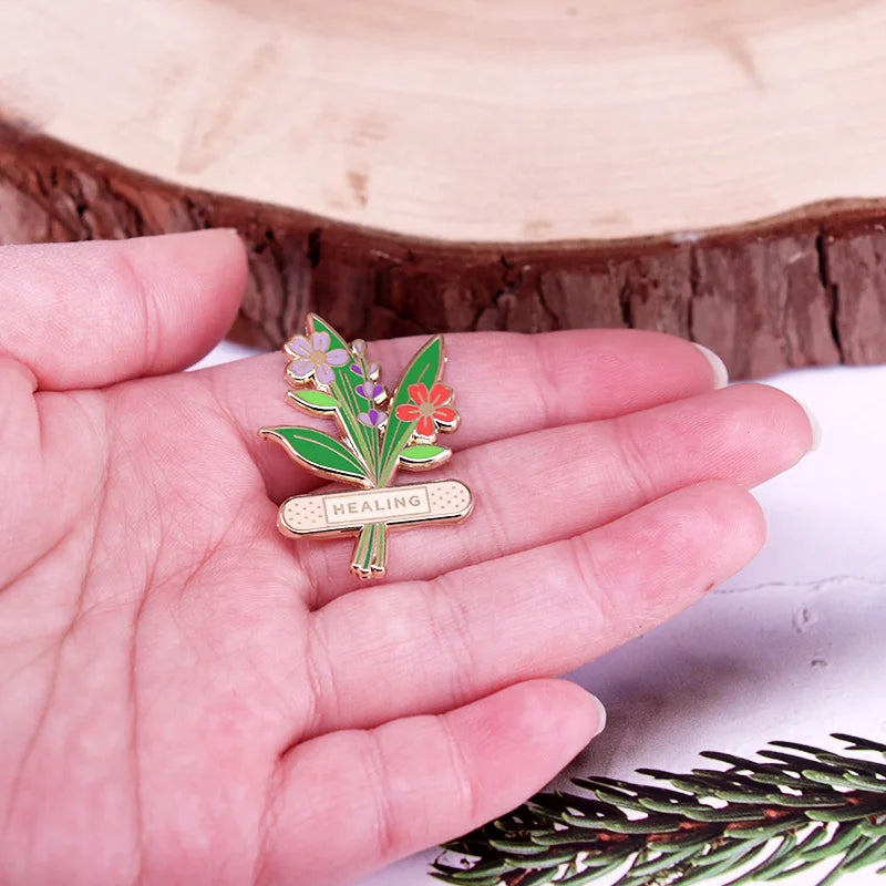 Healing Bandaid Enamel Pin Floral Badge Brooch Mental Health Pin Nursing Accessories Gifts
