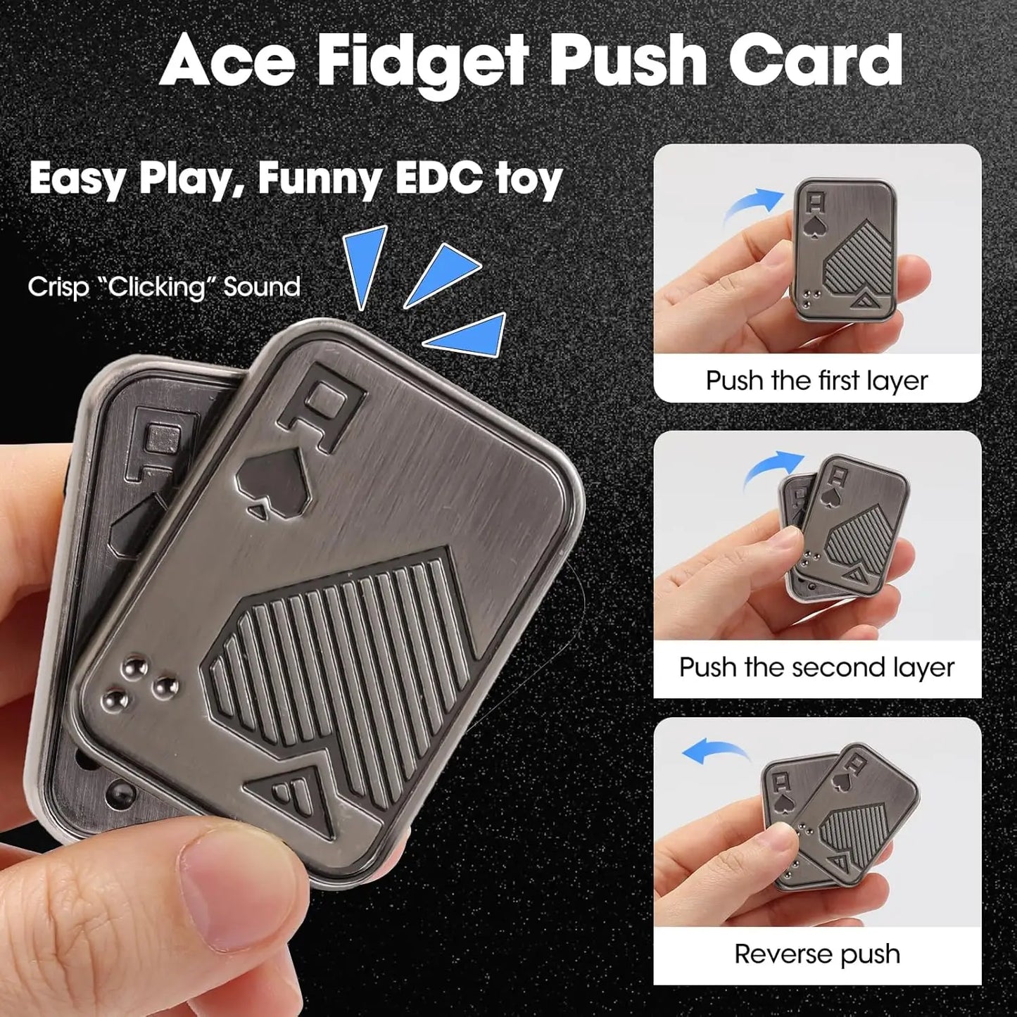 Fidget Slider, Metal Poker Push Card, Fidget Clicker, Fidget Toys for Adults Teens, Relieve Stress Anxiety ADHD, Gift for Boyfri