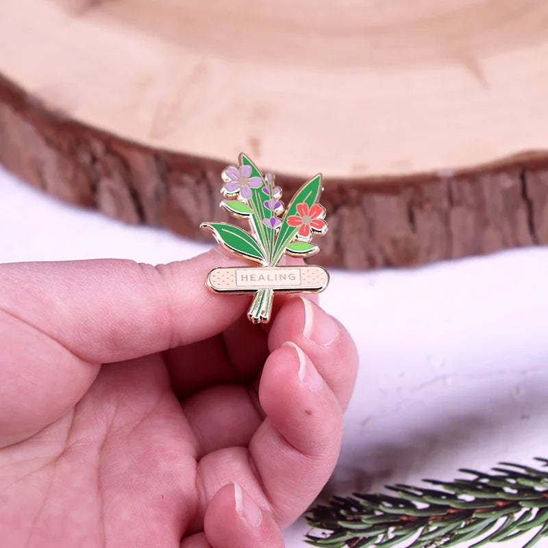 Healing Bandaid Enamel Pin Floral Badge Brooch Mental Health Pin Nursing Accessories Gifts