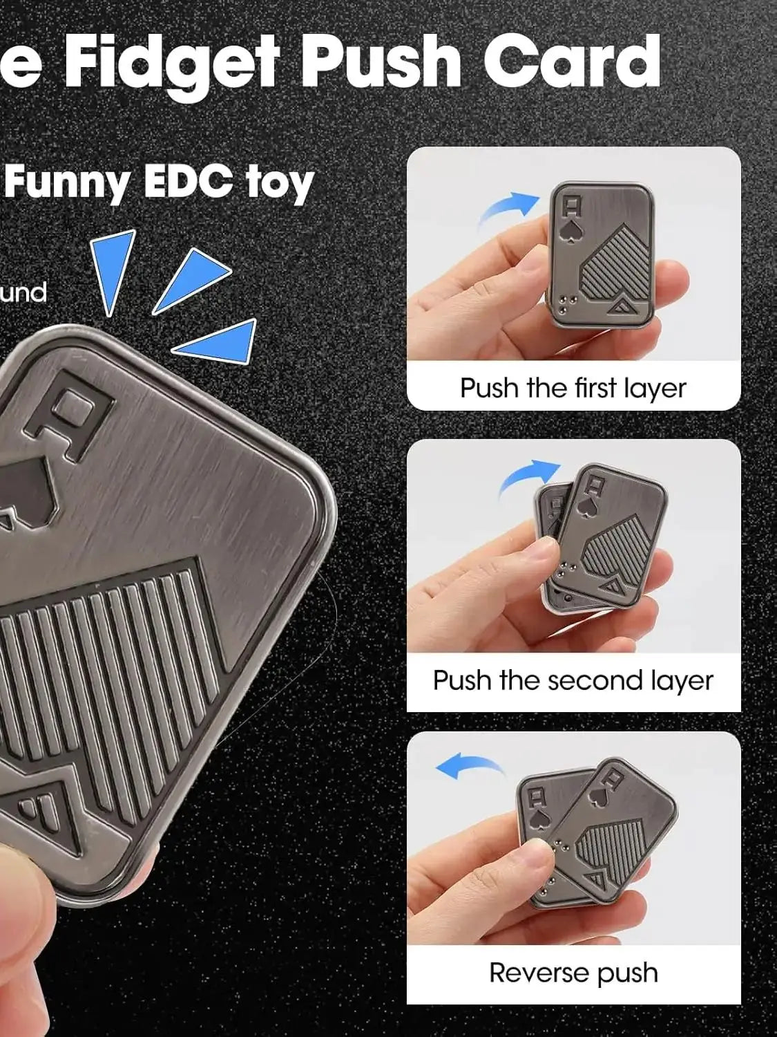 Fidget Slider, Metal Poker Push Card, Fidget Clicker, Fidget Toys for Adults Teens, Relieve Stress Anxiety ADHD, Gift for Boyfri