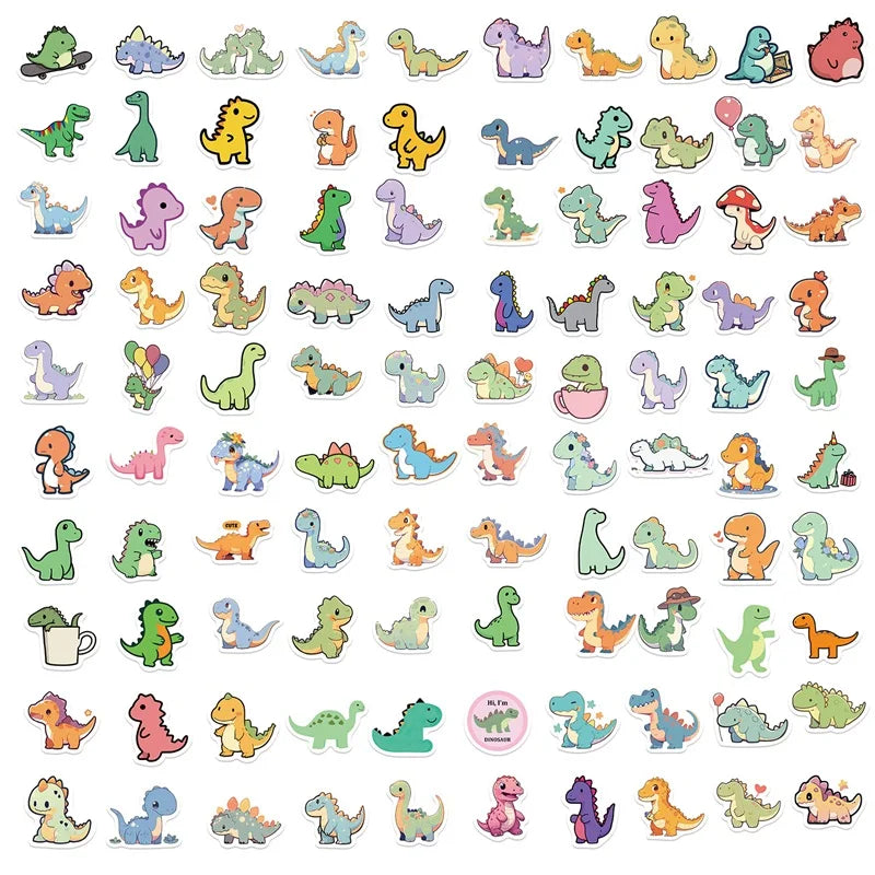 Cute Dinosaur Vinyl Stickers | 100/30/10-Piece Aesthetic & Cozy Waterproof Stickers for Bullet Journals, Laptops, & Planners