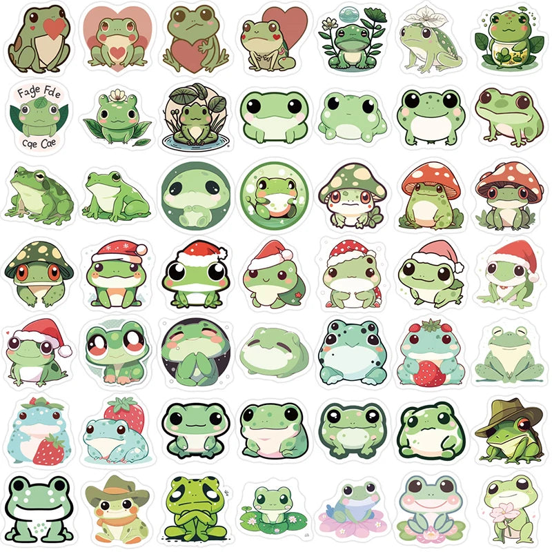 Adorable Frog PVC Stickers | 100/30/10-Piece Cozy & Aesthetic Vinyl Stickers for Bullet Journals, Laptops, & Cute DIY Projects