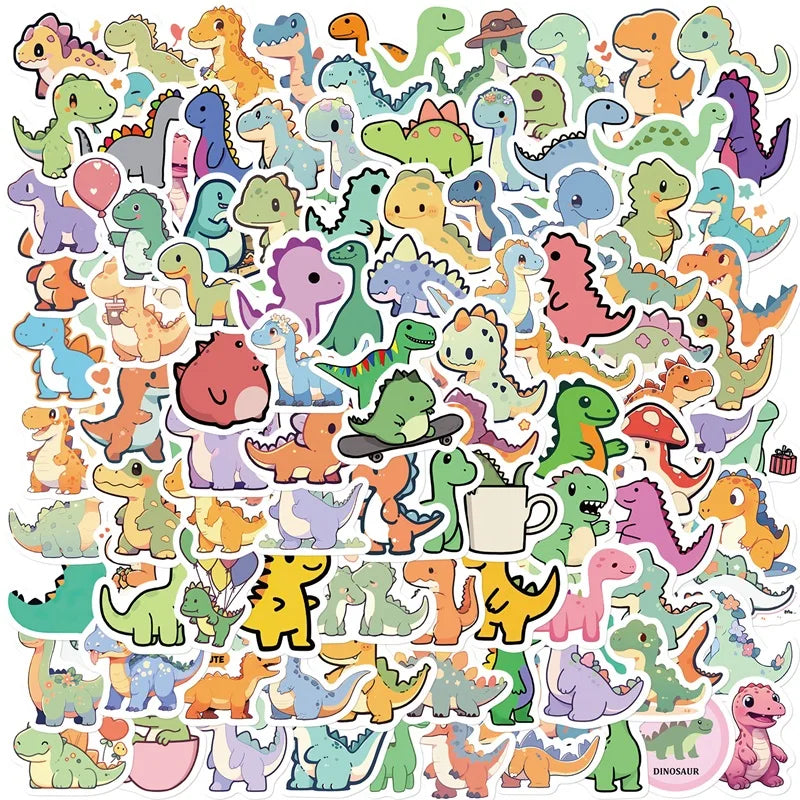 Cute Dinosaur Vinyl Stickers | 100/30/10-Piece Aesthetic & Cozy Waterproof Stickers for Bullet Journals, Laptops, & Planners