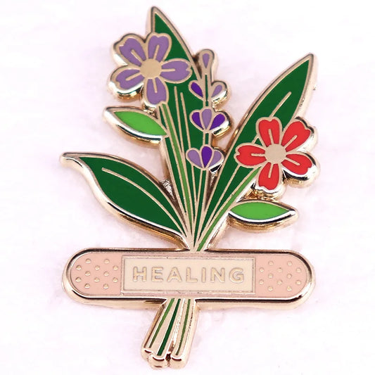 Healing Bandaid Enamel Pin Floral Badge Brooch Mental Health Pin Nursing Accessories Gifts