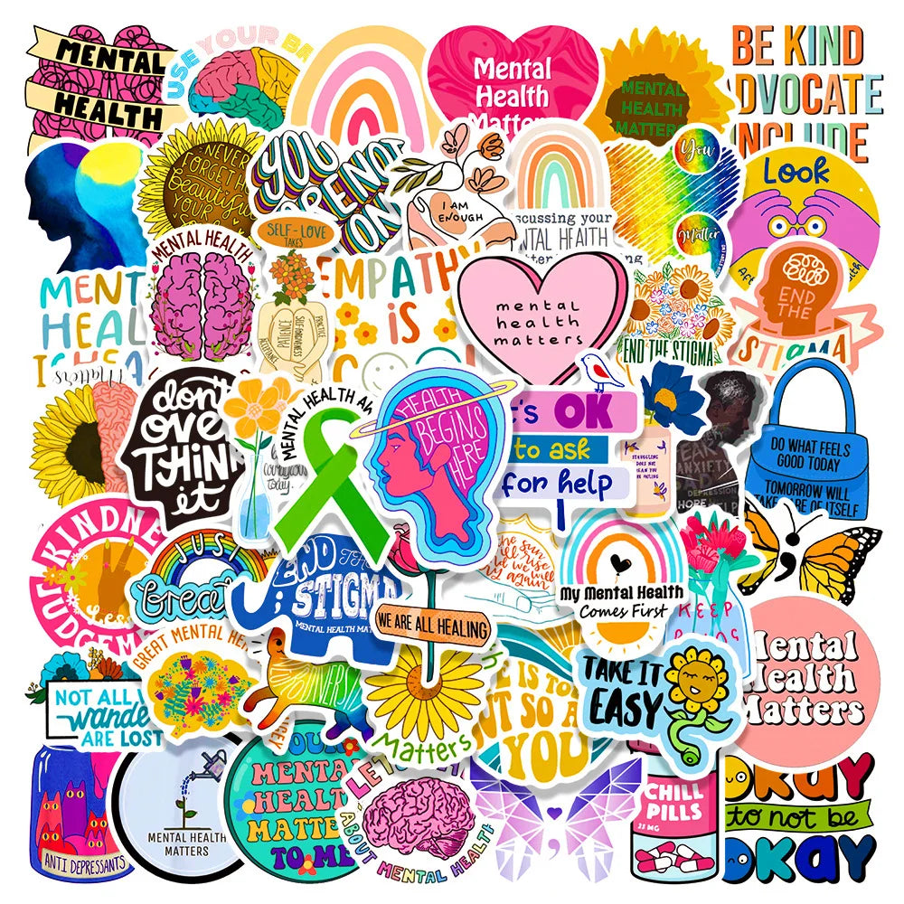 Inspirational Mental Health Stickers | Vibrant & Uplifting Vinyl Decals for Laptops, Journals, & Self-Care Gifts