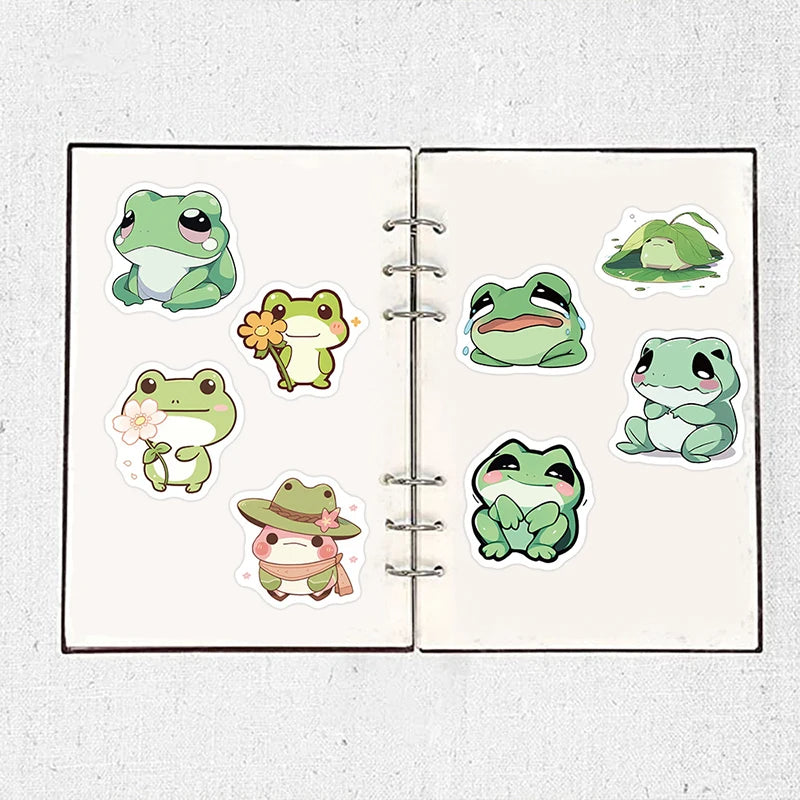 Adorable Frog PVC Stickers | 100/30/10-Piece Cozy & Aesthetic Vinyl Stickers for Bullet Journals, Laptops, & Cute DIY Projects