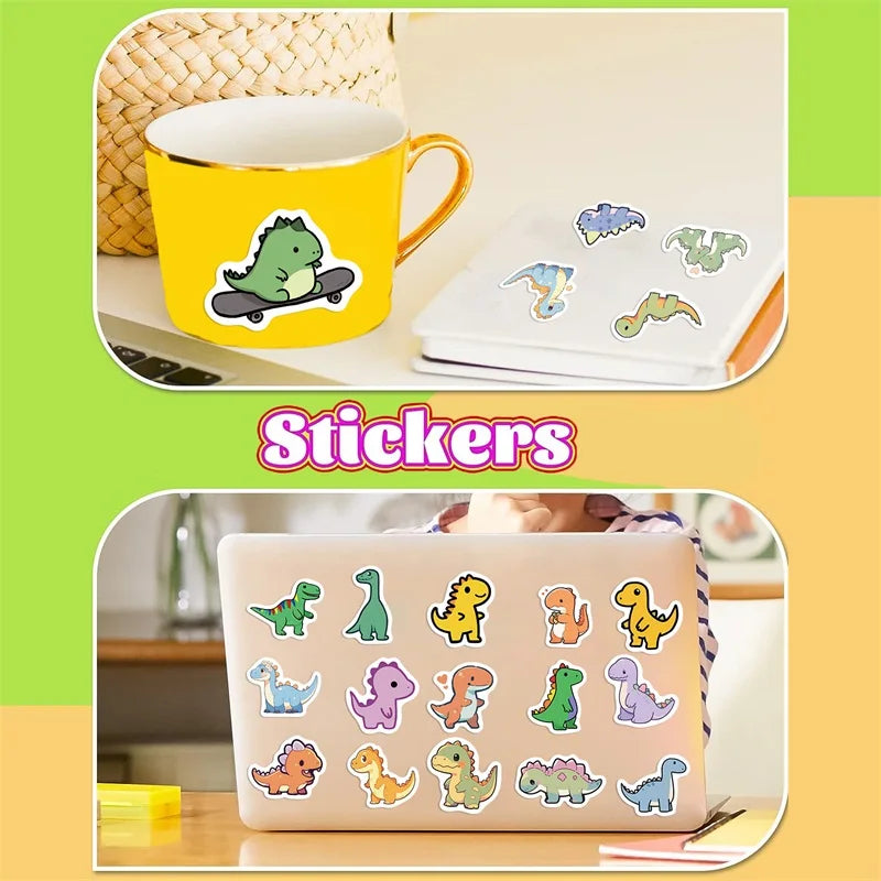 Cute Dinosaur Vinyl Stickers | 100/30/10-Piece Aesthetic & Cozy Waterproof Stickers for Bullet Journals, Laptops, & Planners