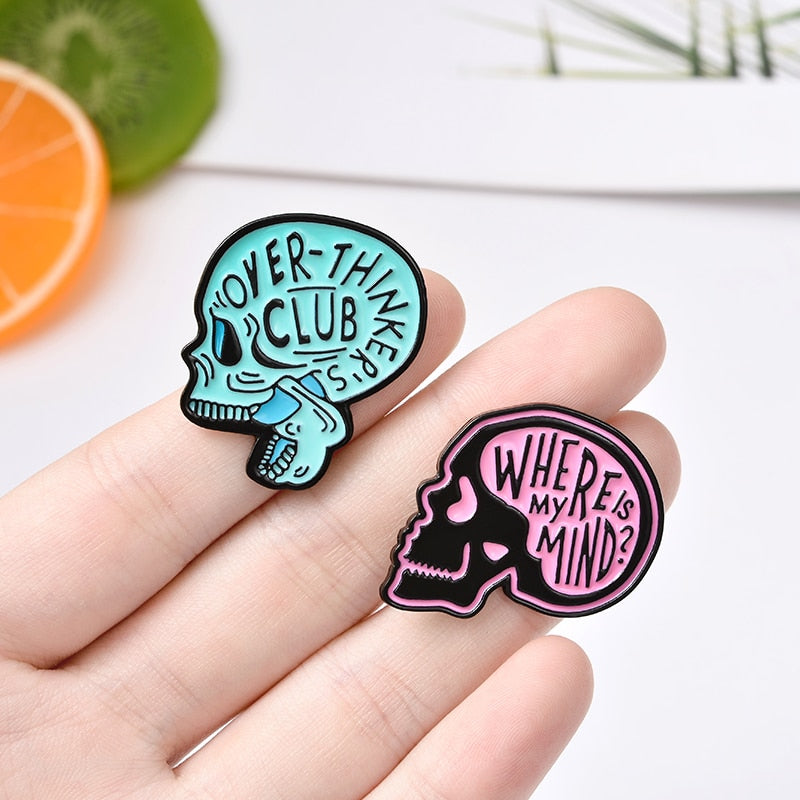 Overthinkers club brooch pins anxiety obsessive-compulsive disorder badge pin mental health jewelry halloween gothic accessories