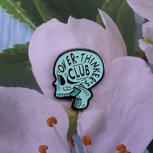 🖤 Overthinkers Club Enamel Pin – Skeleton Anxiety & OCD Awareness Badge