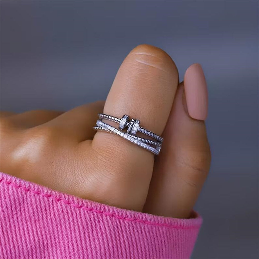 Zircon Beads Cross Fidget Ring With Card for Women Anti Stress Adjustable Anxiety Ring Aesthetic Ring Vintage Jewelry Gifts