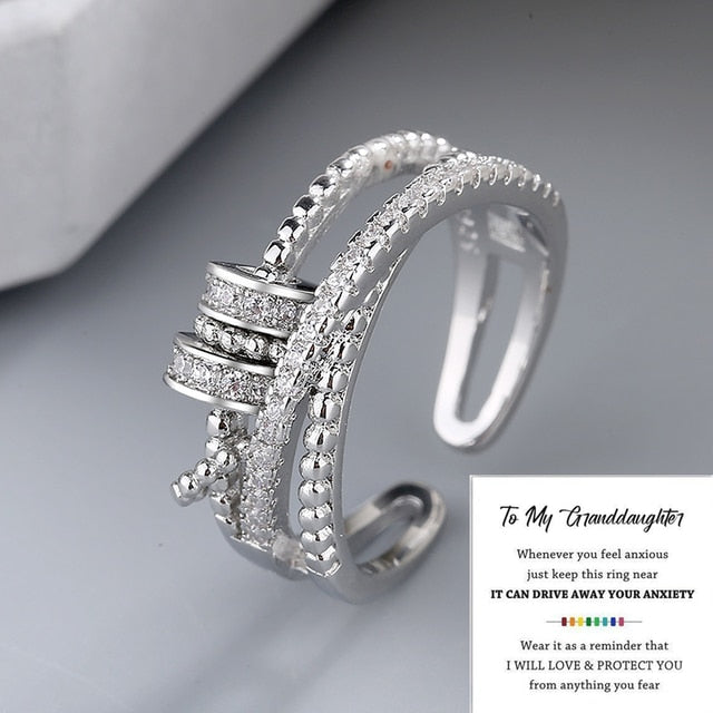 Zircon Beads Cross Fidget Ring With Card for Women Anti Stress Adjustable Anxiety Ring Aesthetic Ring Vintage Jewelry Gifts