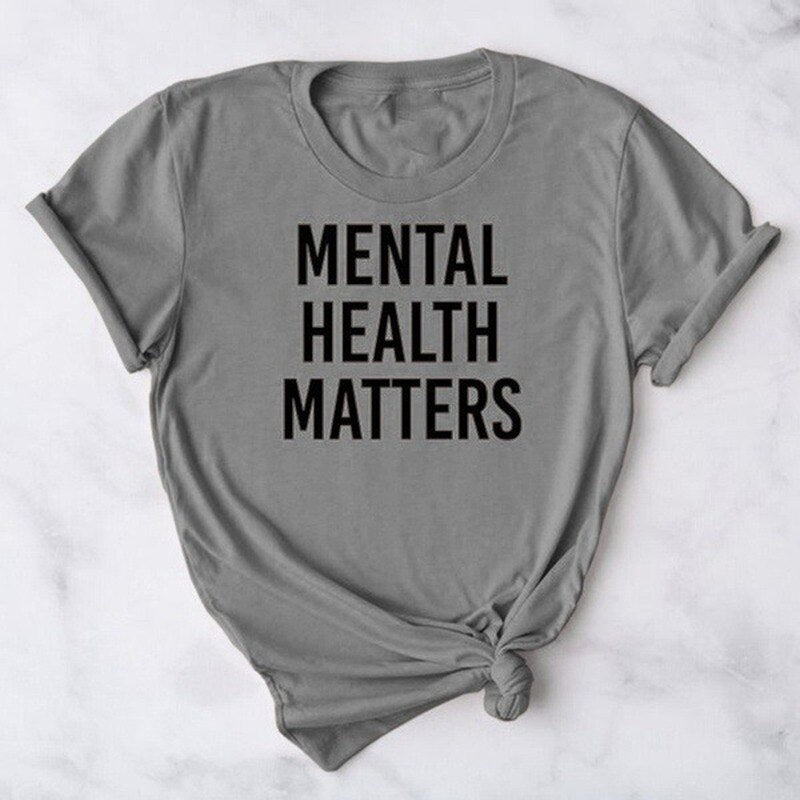 Mental Health Matters Letter Print Women T Shirt Short Sleeve O Neck Loose Women Tshirt Ladies Fashion Tee Shirt Tops Clothes