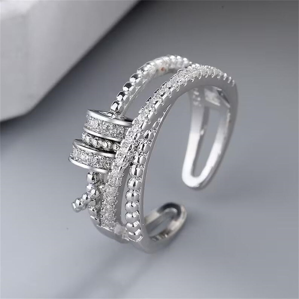 Zircon Beads Cross Fidget Ring With Card for Women Anti Stress Adjustable Anxiety Ring Aesthetic Ring Vintage Jewelry Gifts