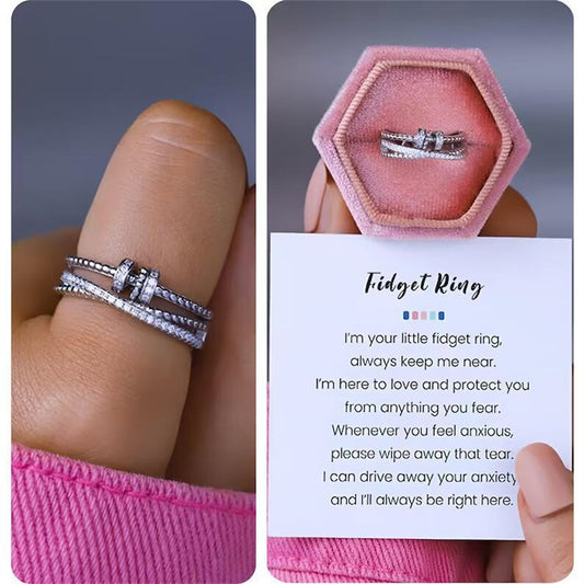 Zircon Beads Cross Fidget Ring With Card for Women Anti Stress Adjustable Anxiety Ring Aesthetic Ring Vintage Jewelry Gifts